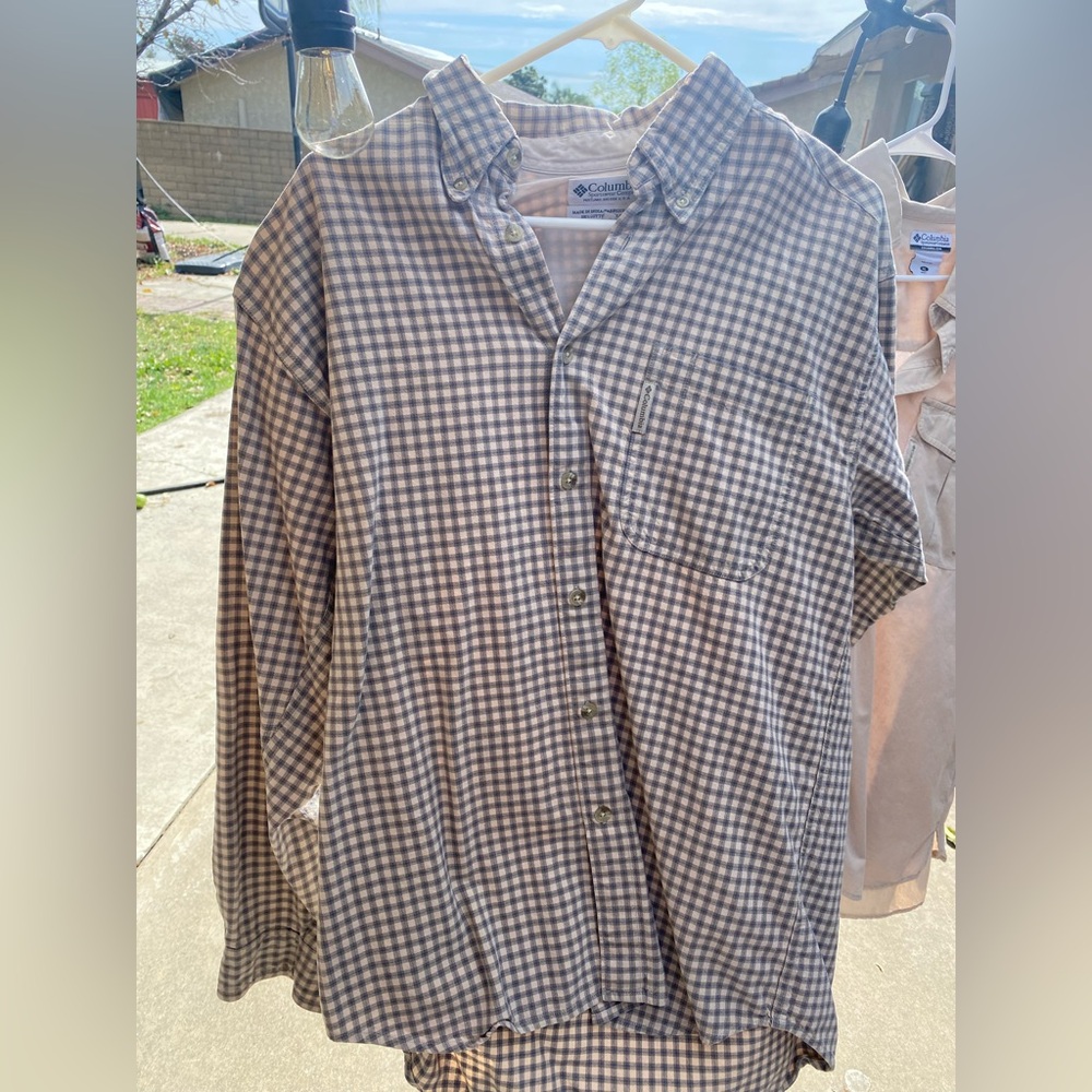 Columbia Men's Plaid Shirt - Gray and White